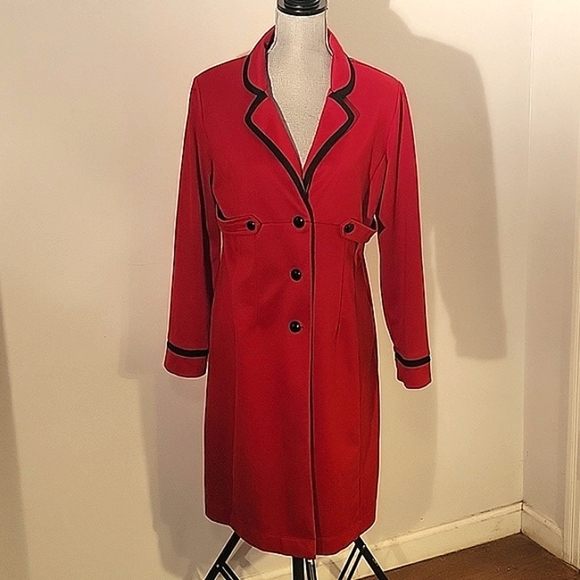 Julian Taylor Women's Button Down Red With Black Trim Dress, Size 8 - Picture 1 of 8